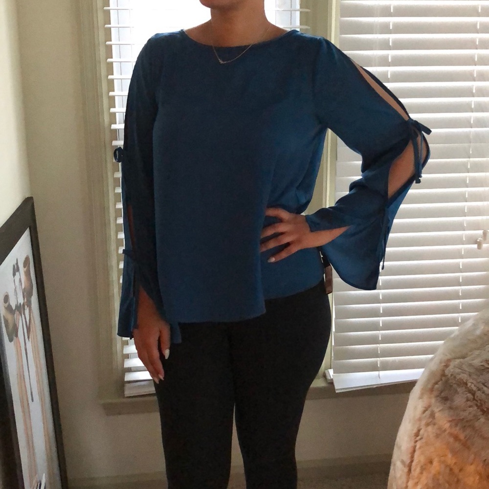 Cobalt blue tie sleeve dress shirt